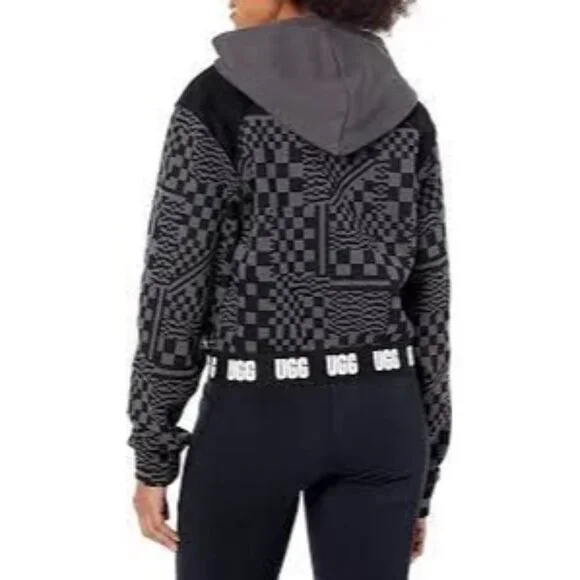 UGG Mallory Gray Checkered Cropped Hoodie - Picture 3 of 8